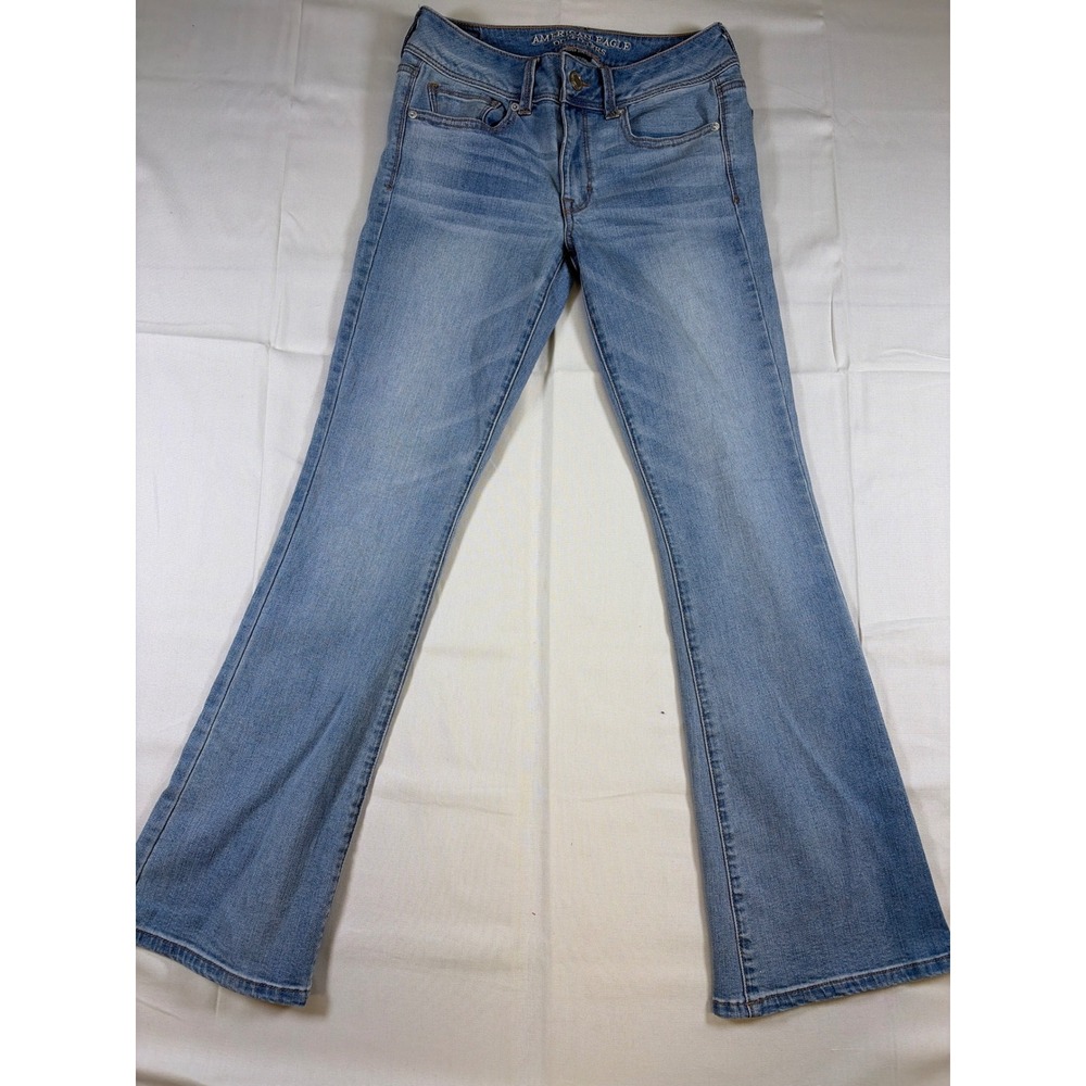 American Eagle Kick Boot Super Stretch Jeans Light Wash Blue Size 6 Short
